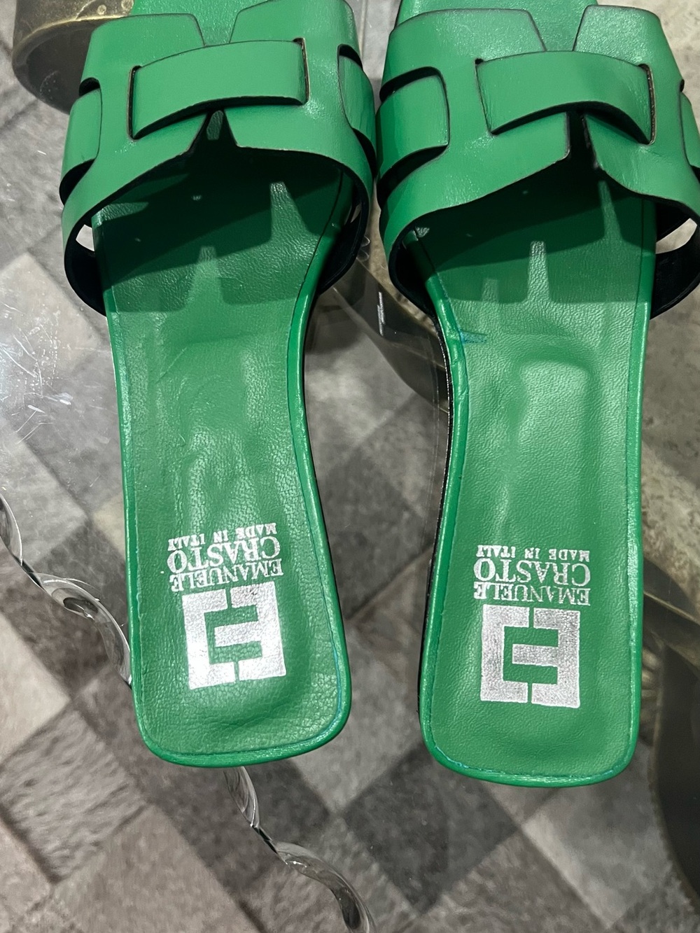 Emanuele Crasto Green Leather Slide Mules